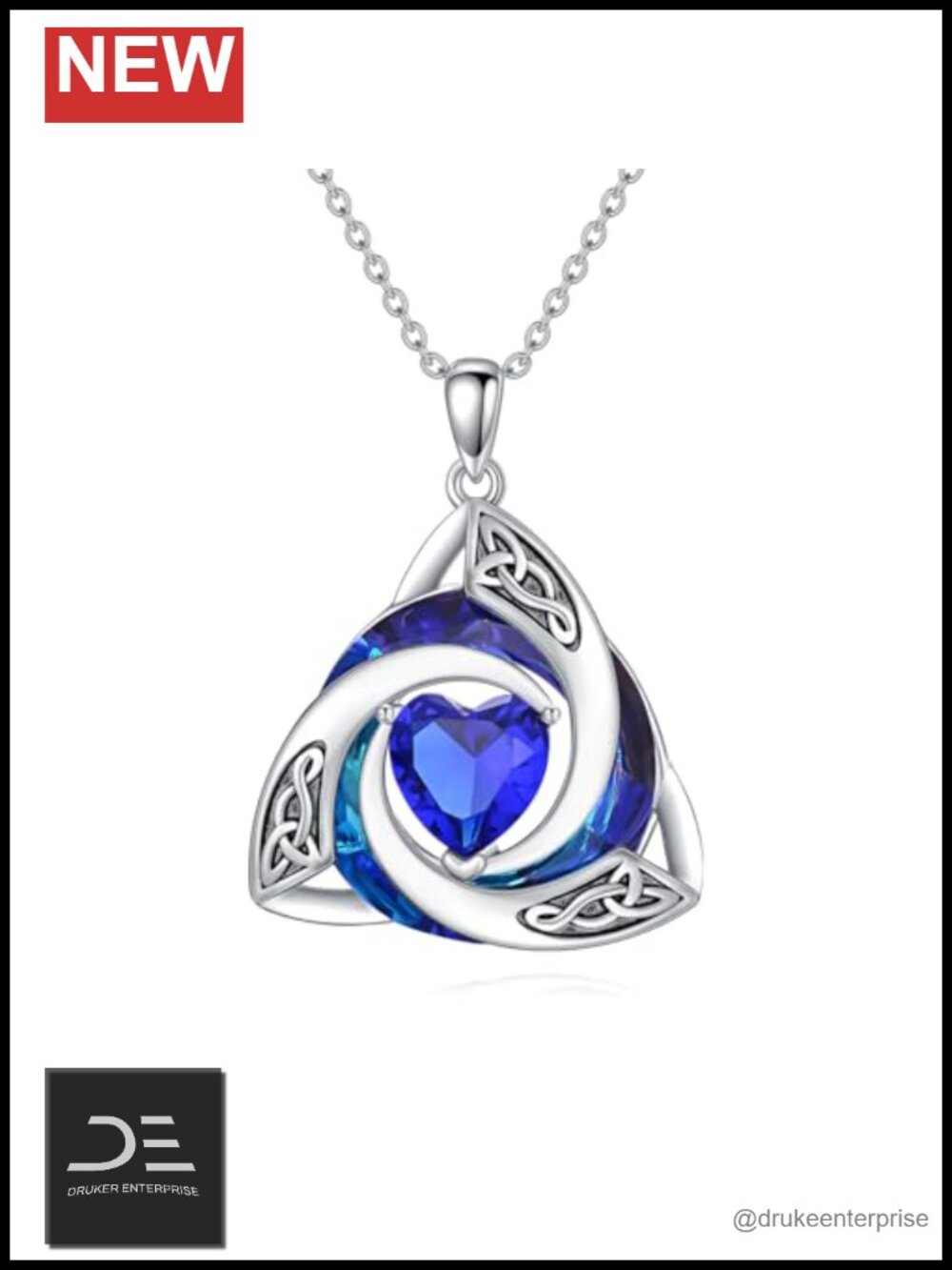 Celtic Trinity Knot 925 Sterling Silver Birthstone Crystal Pendant Necklace